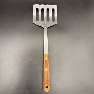 Robinson USA Spatula Wood Handle Slotted Stainless Strainer Curved Marked 12"